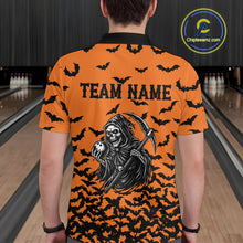 Load image into Gallery viewer, Black and Orange Bats Halloween Skull Reaper Bowling Shirts For Men Custom Bowling Team Jerseys NQS10755