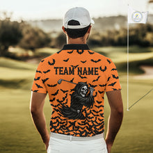Load image into Gallery viewer, Black and Orange Bats Halloween Skull Reaper Golf Polo Shirt For Men Custom Halloween mens golf top NQS10756
