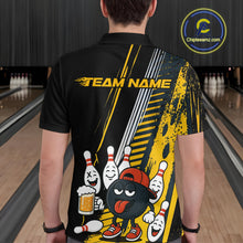 Load image into Gallery viewer, Custom Black and Yellow Funny Bowling And Beer Team Bowling Shirts For Men, bowling outfits for men NQS10965