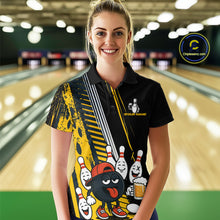 Load image into Gallery viewer, Custom Black and Yellow Funny Bowling And Beer Team Bowling Shirts ladies, bowling outfits for women NQS10965
