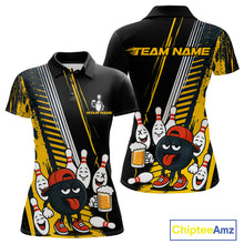 Load image into Gallery viewer, Custom Black and Yellow Funny Bowling And Beer Team Bowling Shirts ladies, bowling outfits for women NQS10965