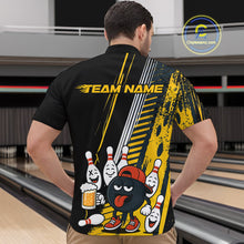 Load image into Gallery viewer, Custom Black and Yellow Funny Bowling And Beer Team Bowling Shirts For Men, bowling outfits for men NQS10965