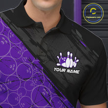 Load image into Gallery viewer, Black and Purple Bowling Camo Polo, 1/4 Zip Shirts for Men Custom Bowling Team League Jerseys NQS11700