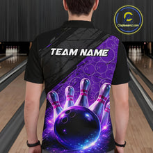 Load image into Gallery viewer, Black and Purple Bowling Camo Polo, 1/4 Zip Shirts for Men Custom Bowling Team League Jerseys NQS11700