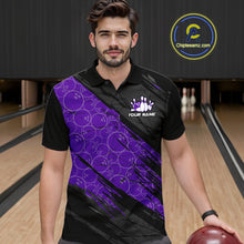 Load image into Gallery viewer, Black and Purple Bowling Camo Polo, 1/4 Zip Shirts for Men Custom Bowling Team League Jerseys NQS11700