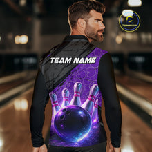 Load image into Gallery viewer, Black and Purple Bowling Camo Polo, 1/4 Zip Shirts for Men Custom Bowling Team League Jerseys NQS11700