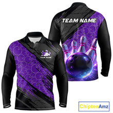 Load image into Gallery viewer, Black and Purple Bowling Camo Polo, 1/4 Zip Shirts for Men Custom Bowling Team League Jerseys NQS11700