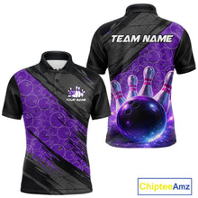 Load image into Gallery viewer, Black and Purple Bowling Camo Polo, 1/4 Zip Shirts for Men Custom Bowling Team League Jerseys NQS11700