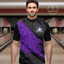 Load image into Gallery viewer, Black and Purple Bowling Camo Polo, 1/4 Zip Shirts for Men Custom Bowling Team League Jerseys NQS11700