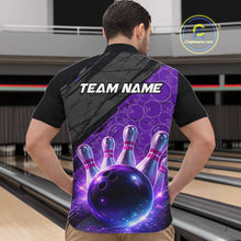 Load image into Gallery viewer, Black and Purple Bowling Camo Polo, 1/4 Zip Shirts for Men Custom Bowling Team League Jerseys NQS11700