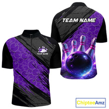 Load image into Gallery viewer, Black and Purple Bowling Camo Polo, 1/4 Zip Shirts for Men Custom Bowling Team League Jerseys NQS11700