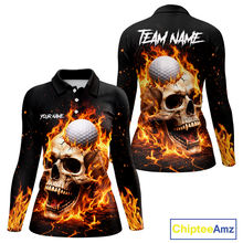 Load image into Gallery viewer, Flame Skull Golf Polo shirts for Women custom Skull Fire team golf shirts, golf gifts for ladies NQS11576