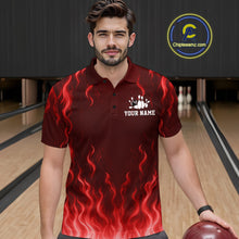 Load image into Gallery viewer, Red flame lightning thunder Bowling polo, quarter zip shirts for men custom Bowling team jerseys NQS10979