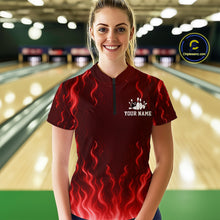 Load image into Gallery viewer, Red flame lightning thunder Bowling polo, quarter zip shirts for Women custom Bowling team jerseys NQS10979