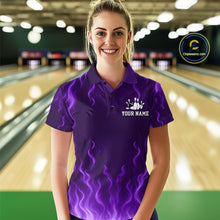 Load image into Gallery viewer, Purple flame lightning thunder Bowling polo, quarter zip shirts for Women custom Bowling team jerseys NQS10980