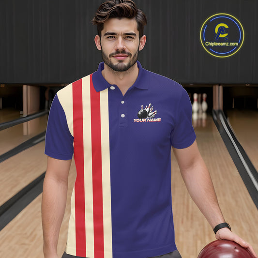 Red, White and Blue Retro Bowling Shirts For Men custom patriotic bowling outfits team jerseys NQS11167