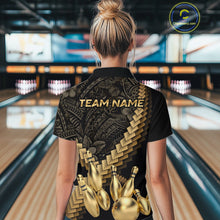 Load image into Gallery viewer, Custom Black &amp; Gold tribal pattern Bowling Polo, 1/4 zip Shirts For Women, Team Bowling League jersey NQS11591