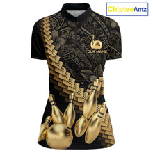 Load image into Gallery viewer, Custom Black &amp; Gold tribal pattern Bowling Polo, 1/4 zip Shirts For Women, Team Bowling League jersey NQS11591