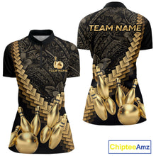 Load image into Gallery viewer, Custom Black &amp; Gold tribal pattern Bowling Polo, 1/4 zip Shirts For Women, Team Bowling League jersey NQS11591