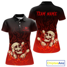 Load image into Gallery viewer, Red Skull Bowling Shirts With Flames custom quarter zip, polo team jerseys, bowling jerseys Women NQS10998