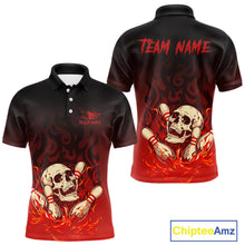 Load image into Gallery viewer, Red Skull Bowling Shirts With Flames custom quarter zip, polo team jerseys, bowling jerseys men NQS10998
