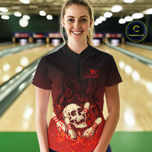 Load image into Gallery viewer, Red Skull Bowling Shirts With Flames custom quarter zip, polo team jerseys, bowling jerseys Women NQS10998