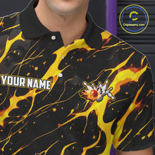 Load image into Gallery viewer, Custom Black and Gold Lightning Thunder Lion Bowling Shirts for Men, Lion Team Bowling League Jerseys NQS11600