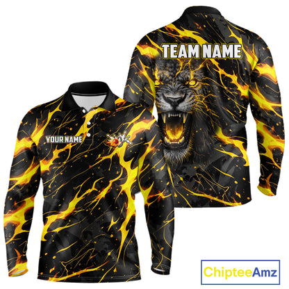 Custom Black and Gold Lightning Thunder Lion Bowling Shirts for Men, Lion Team Bowling League Jerseys NQS11600