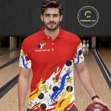 Load image into Gallery viewer, Red Bowling pattern Bowling Team Polo, Quarter Zip Shirt For Men Custom Mens Bowling Jersey NQS10825