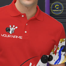 Load image into Gallery viewer, Red Bowling pattern Bowling Team Polo, Quarter Zip Shirt For Men Custom Mens Bowling Jersey NQS10825