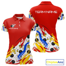 Load image into Gallery viewer, Red Bowling pattern Bowling Team Polo, Quarter Zip Shirt For Women Custom Ladies Bowling Jersey NQS10825