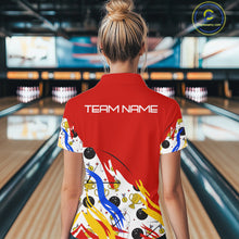 Load image into Gallery viewer, Red Bowling pattern Bowling Team Polo, Quarter Zip Shirt For Women Custom Ladies Bowling Jersey NQS10825