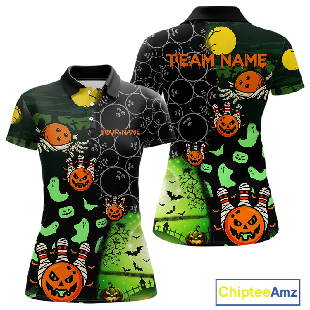 Custom Funny Halloween Team Bowling Shirts For Women, Personalized Halloween Bowling Gifts NQS10833