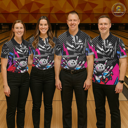Colorful Lightning pattern Bowling Polo, Quarter Zip Shirts For Men Custom Team Bowling Jerseys NQS11202