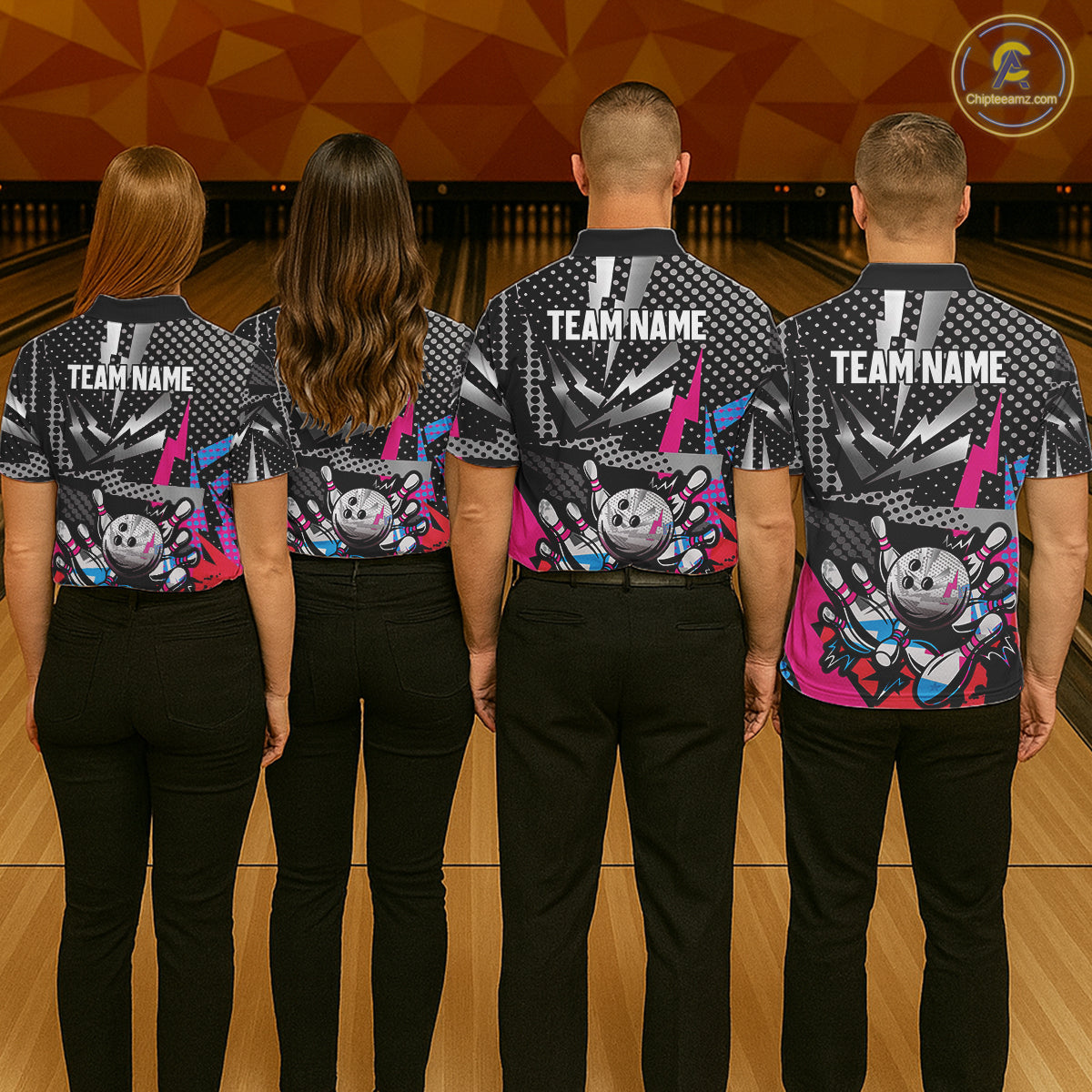 Colorful Lightning pattern Bowling Polo, Quarter Zip Shirts For Men Custom Team Bowling Jerseys NQS11202