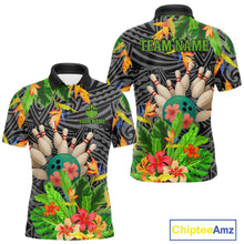 Load image into Gallery viewer, Green tropical flower tribal pattern Bowling Shirts For Men Custom Bowling Team Jersey Bowlers Outfit NQS11005
