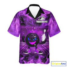 Load image into Gallery viewer, Funny Crown Bowling Purple Flame Bowling Button-up Shirt Custom Hawaiian Bowling Team Jersey NQS11721