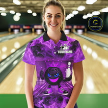 Load image into Gallery viewer, Funny Crown Bowling Purple Flame Bowling Polo, Quarter Zip Shirt For Women Custom Bowling Team Jersey NQS11721