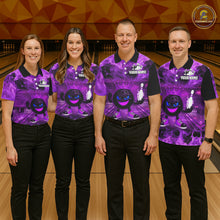 Load image into Gallery viewer, Funny Crown Bowling Purple Flame Bowling Polo, Quarter Zip Shirt For Women Custom Bowling Team Jersey NQS11721