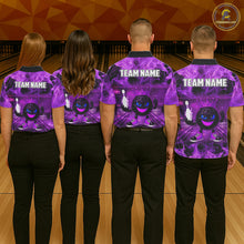 Load image into Gallery viewer, Funny Crown Bowling Purple Flame Bowling Polo, Quarter Zip Shirt For Women Custom Bowling Team Jersey NQS11721