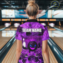 Load image into Gallery viewer, Funny Crown Bowling Purple Flame Bowling Polo, Quarter Zip Shirt For Women Custom Bowling Team Jersey NQS11721