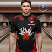 Load image into Gallery viewer, Black and Red Hexagon pattern Bowling Shirts For Men custom bowling team jersey with name NQS11020