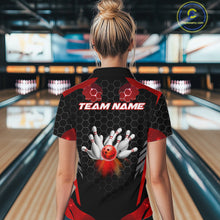 Load image into Gallery viewer, Black and Red Hexagon pattern Bowling Shirts For Women custom bowling team jersey with name NQS11020