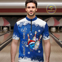 Load image into Gallery viewer, Blue and White snowflake Christmas Bowling Shirts For Men custom Xmas bowling team jersey with name NQS11026