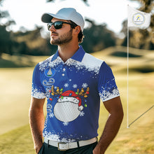 Load image into Gallery viewer, Blue and White Christmas Golf Polo shirts For men Custom mens golf tops, Xmas golf gifts for men NQS11027