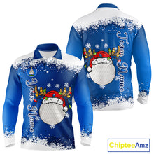 Load image into Gallery viewer, Blue and White Christmas Golf Polo shirts For men Custom mens golf tops, Xmas golf gifts for men NQS11027