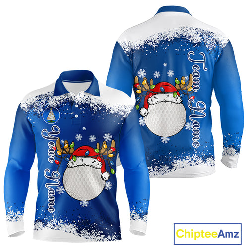 Blue and White Christmas Golf Polo shirts For men Custom mens golf tops, Xmas golf gifts for men NQS11027