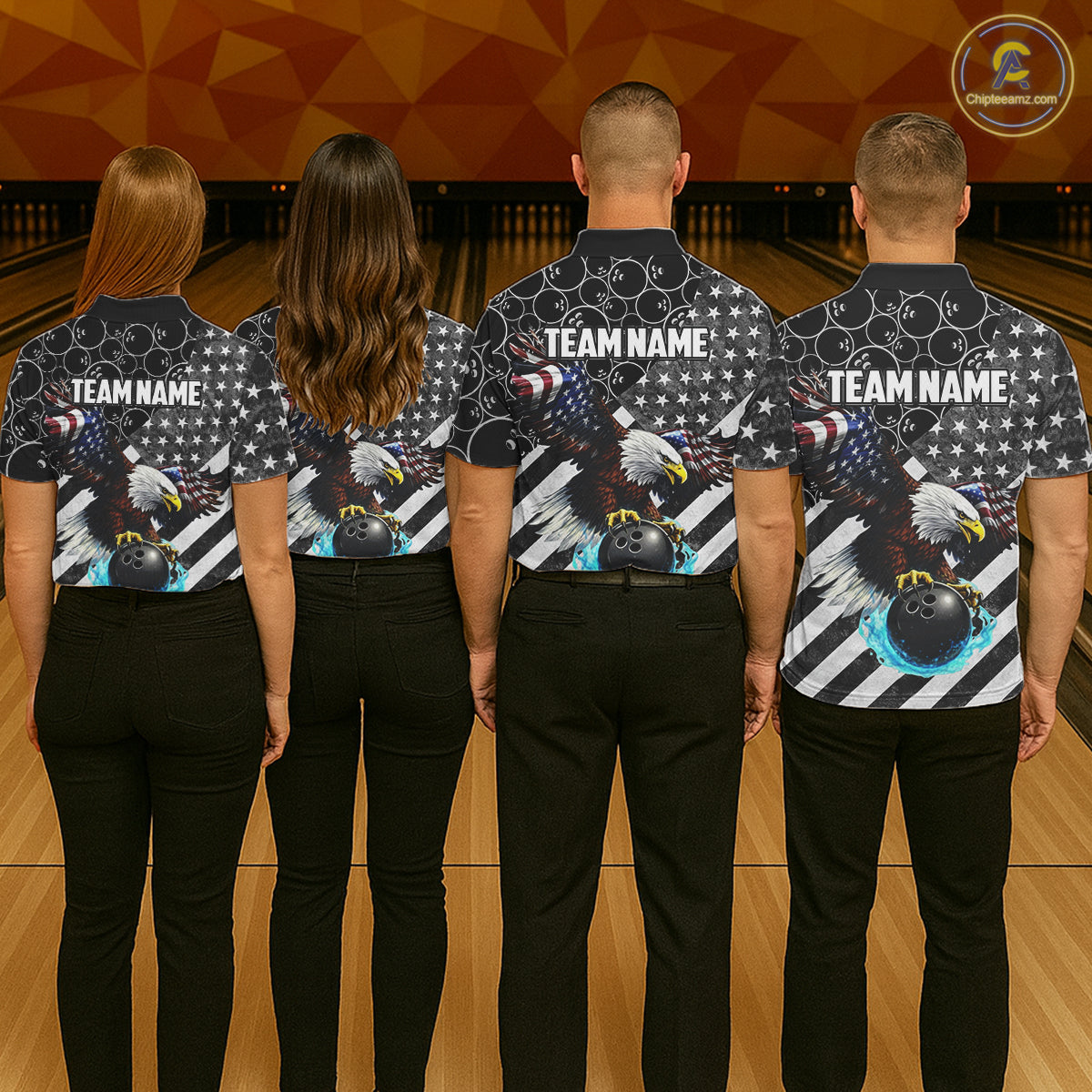 Black and White American flag Eagle Bowling shirt for men custom Patriotic Bowling Team League Jersey NQS11424
