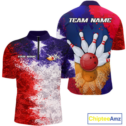 Custom Texas Flag Bowling Polo, 1/4 zip Shirts For Men, Patriotic Texas Bowling Team League Jerseys NQS11626