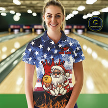 Load image into Gallery viewer, Custom American Flag Flame Funny Santa Christmas Bowling Shirts For Women, Bowling Team Jersey NQS11040